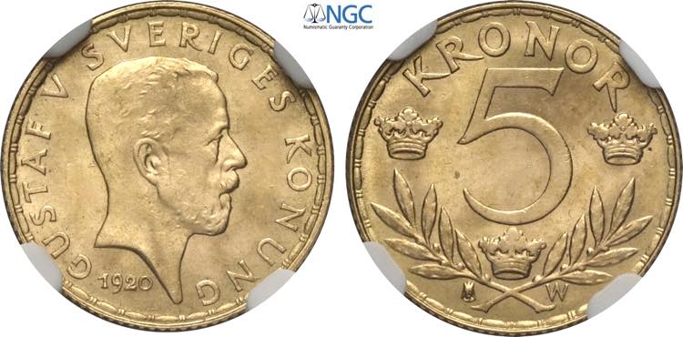 Sweden, Gustaf V (1907-1950), 5 ... 