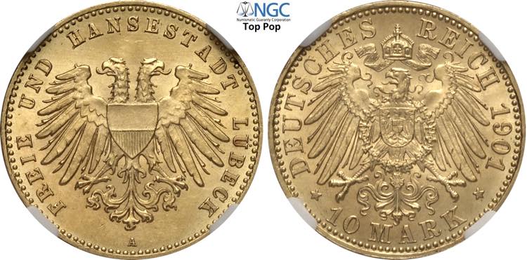 Germany Lubeck, Free City, 10 Mark ... 