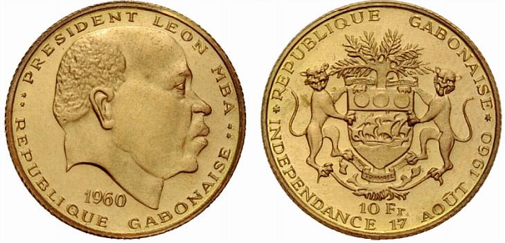 Gabon 10 Franchi 1960&nbsp;3.20 g, ... 