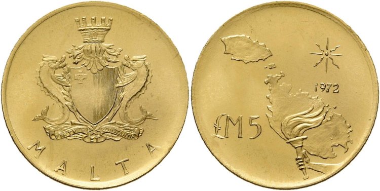 Malta 5 Pounds 1972&nbsp;3.00 g, ... 