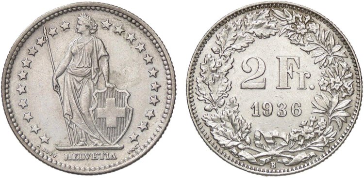 Svizzera 2 Franchi 1874-1969 o ... 