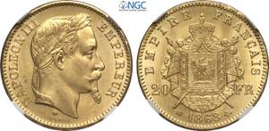 France, Napoleon III (1852-1870), 20 Francs ... 