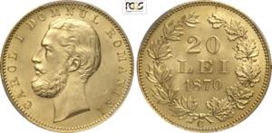 Romania, Carol I (1866-1914), 20 Lei 1870-C, ... 