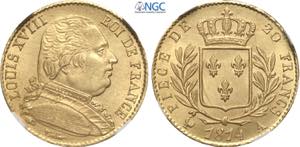 France, Louis XVIII (1814-1824), 20 Francs ... 