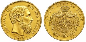 Belgium 20 Francs 1867-1882 Leopold II ... 