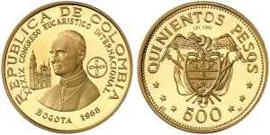 Colombia 500 Pesos 1968-1971 21.50 g, ... 