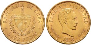 Cuba 10 Pesos 1915-1916 16.72 g, Au ... 